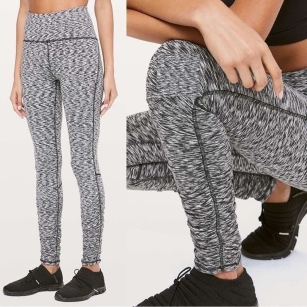 Lululemon Ready To Rulu Tight Legging 4  Spaced Out‎ Black White Ruched